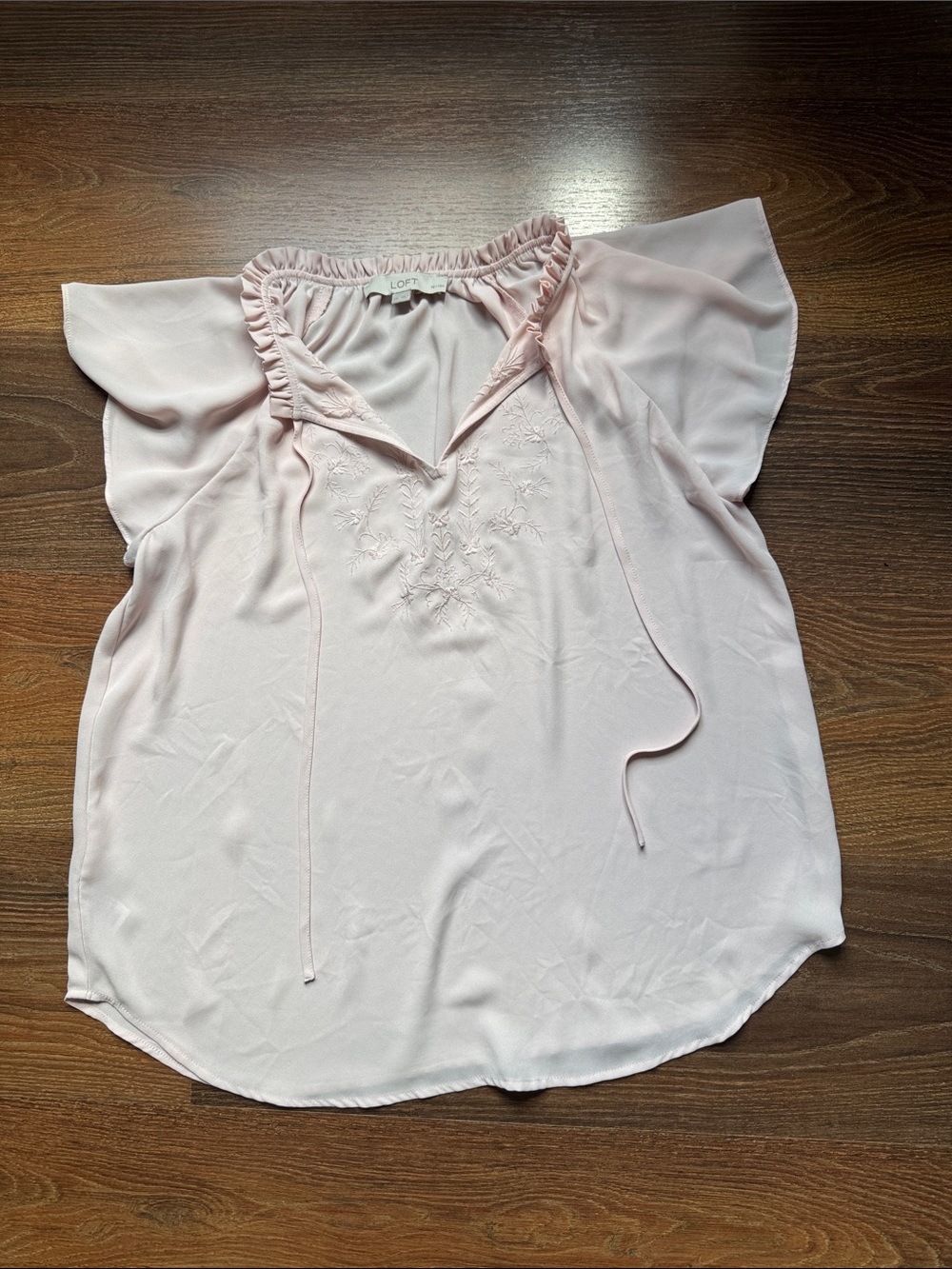 LOFT Light Pink Ruffle-Neck Flutter Sleeve Blouse
